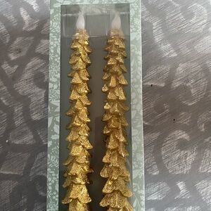 NIB Tinsel and Fir gold Taper Candles 11” LED shimmery Christmas tree